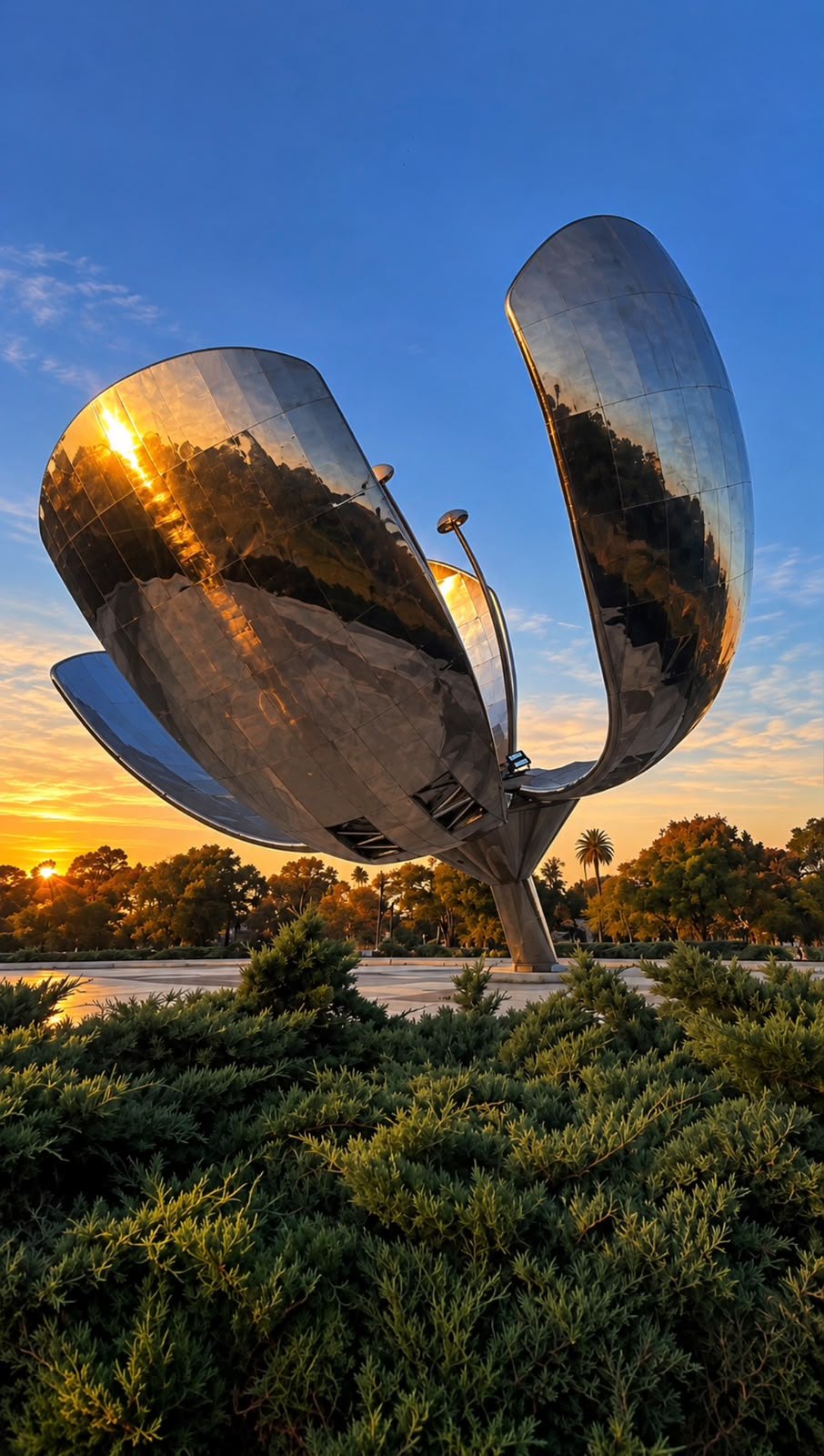 Floralis Genérica im Gegenlicht der Abendsonne