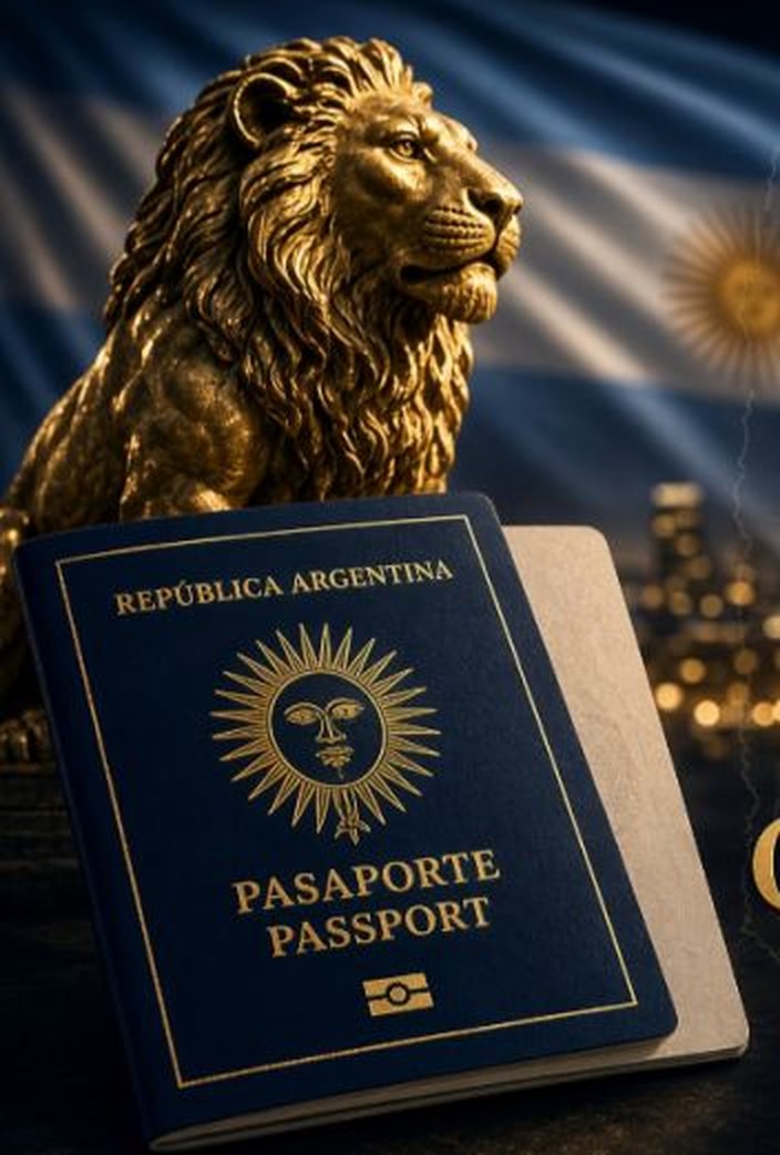 Argentinischer Reisepass vor der Nationalflagge